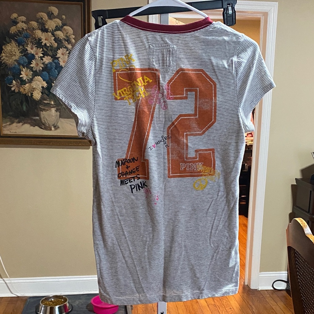 PINK Victoria's Secret Gray and White Striped Tee - Picture 3 of 3
